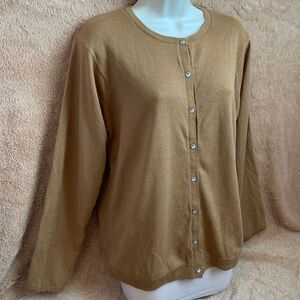 Susan Graver Style QVC Lined Sweater Top Button Down Cardigan M Brown